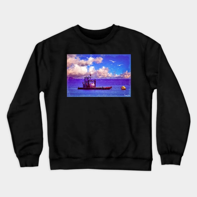 Barge in Atlantic Ocean Crewneck Sweatshirt by kenmo